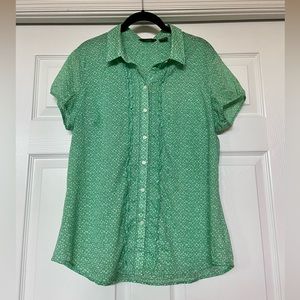 Spring green Eddie Bauer cotton button down cap sleeve blouse size L